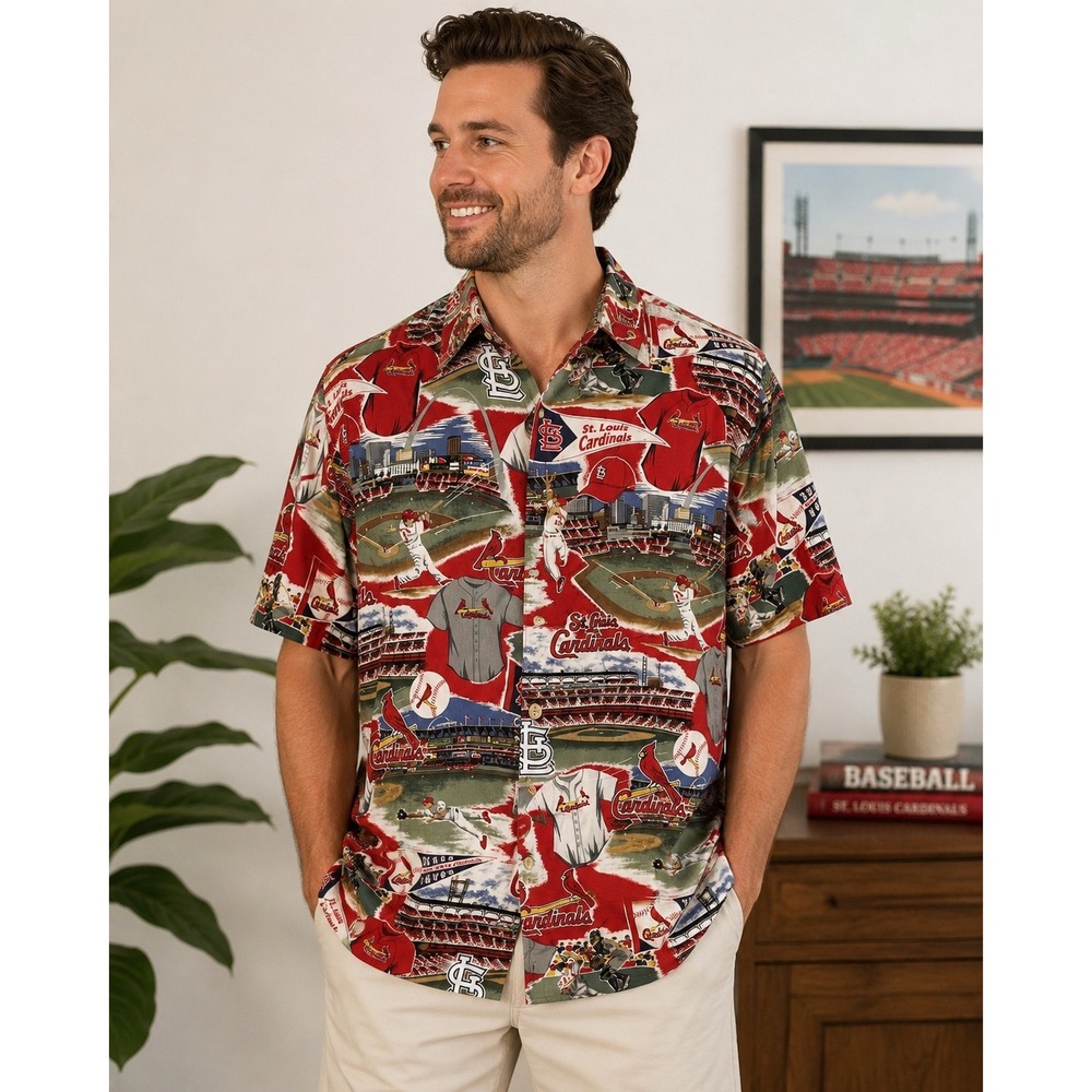 Vintage Reyn Spooner St Louis Cardinals MLB Hawaiian Aloha Shirt Korea Men L
